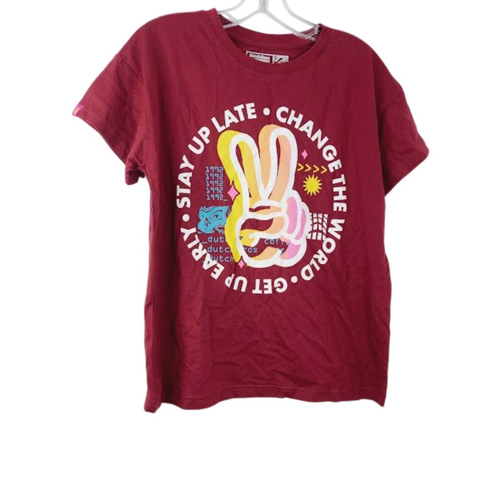 Dutch Bros Women's Red Victory‎ Graphic Short Sleeve Casual T-Shirt Size S